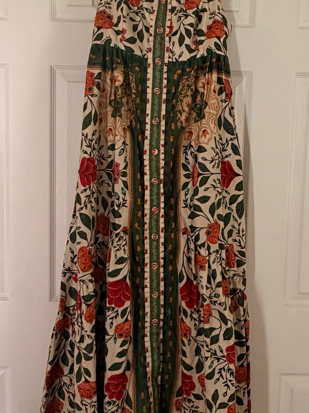 FARM Rio Floral Tiered Maxi Skirt in Cream, Green and Red-Orange - Picture 3 of 5